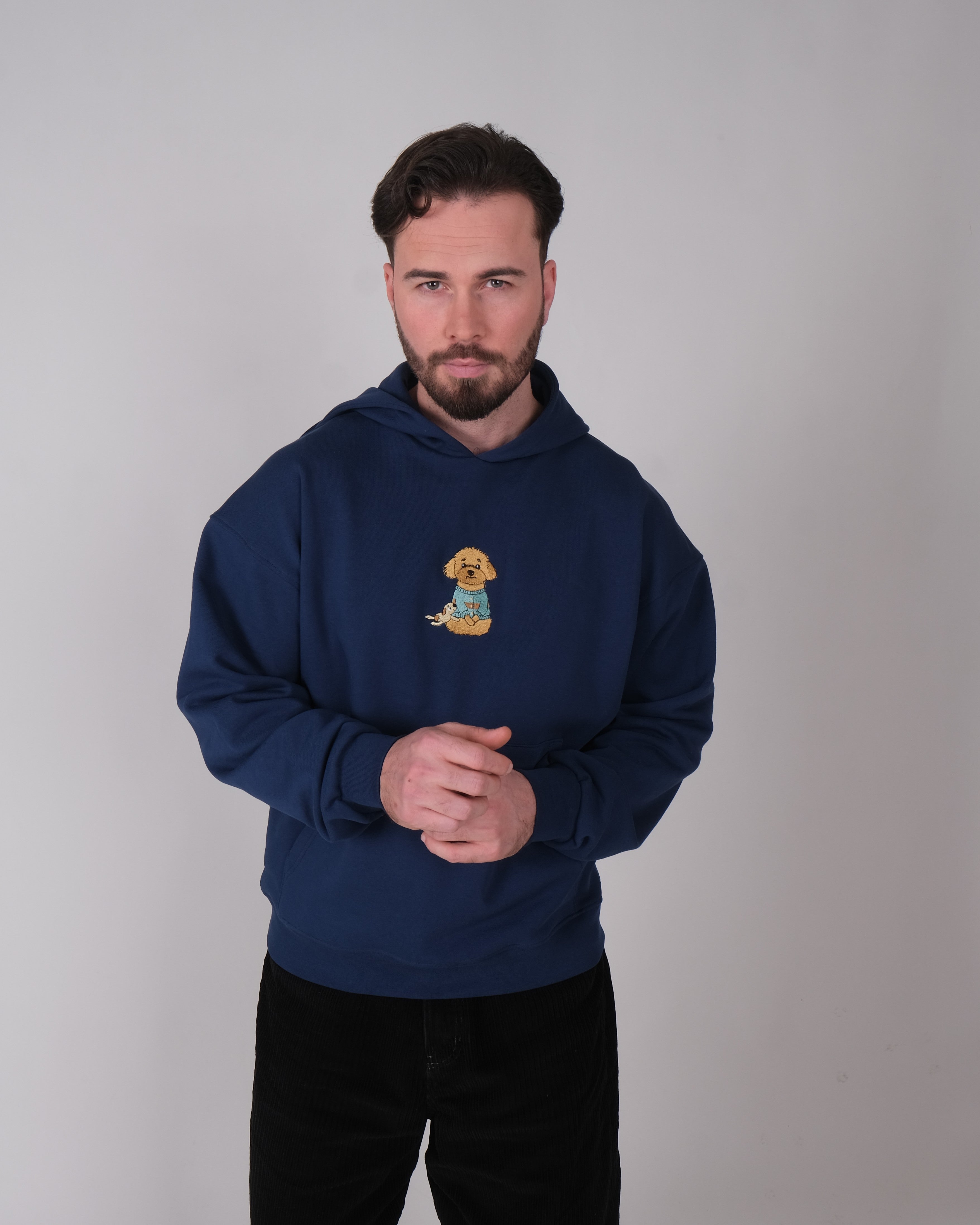 Nakışlı Kombin Hoodie Lacivert Ovesize