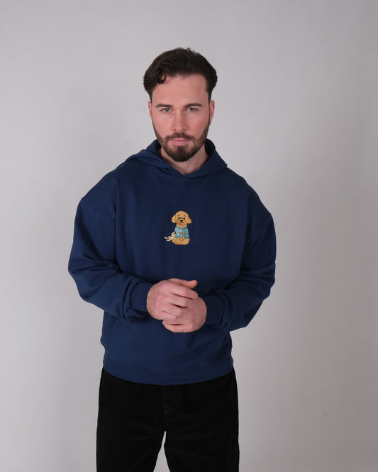 Nakışlı Kombin Hoodie Lacivert Ovesize