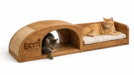 Kavis Duo Ahşap Kedi Tüneli & Dinlenme Ünitesi