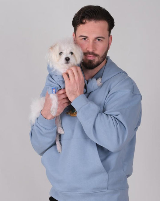 Nakışlı Kombin Hoodie Açık Mavi Oversize