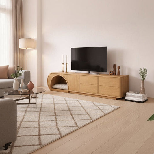 Portico- Pet Yuvalı Masif TV Sehpası