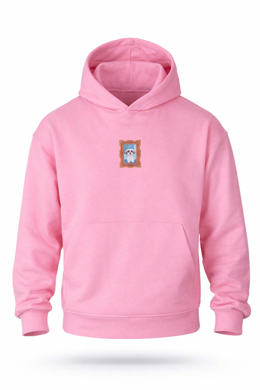 Aplikeli Hoodie Kombin Oversize - Pembe